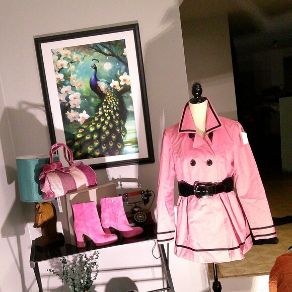 Candie's Pink Trench Jacket with Black Belt - Picture 2 of 2
